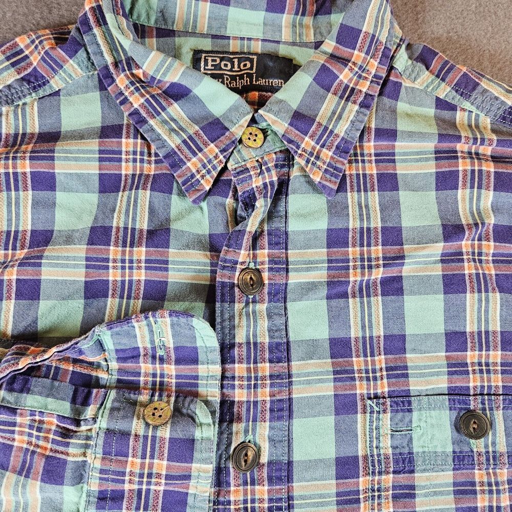 Polo Ralph Lauren Button Down Shirt Men Large‎ Multicolored Plaid Unique Pattern